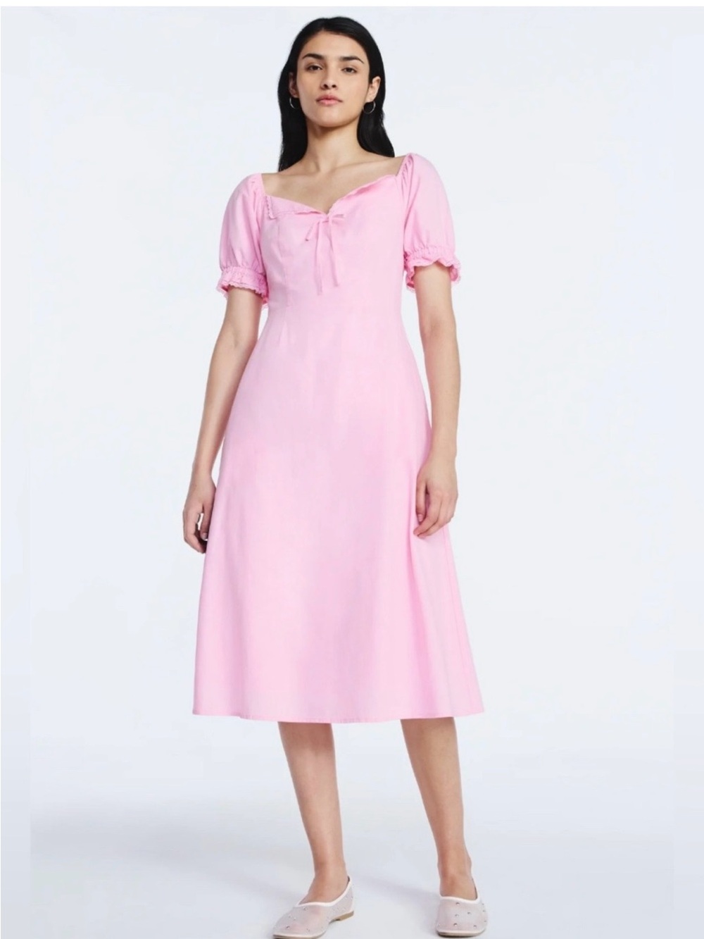 NWT Scoop Pink Puff Sleeve Midi Dress Size M